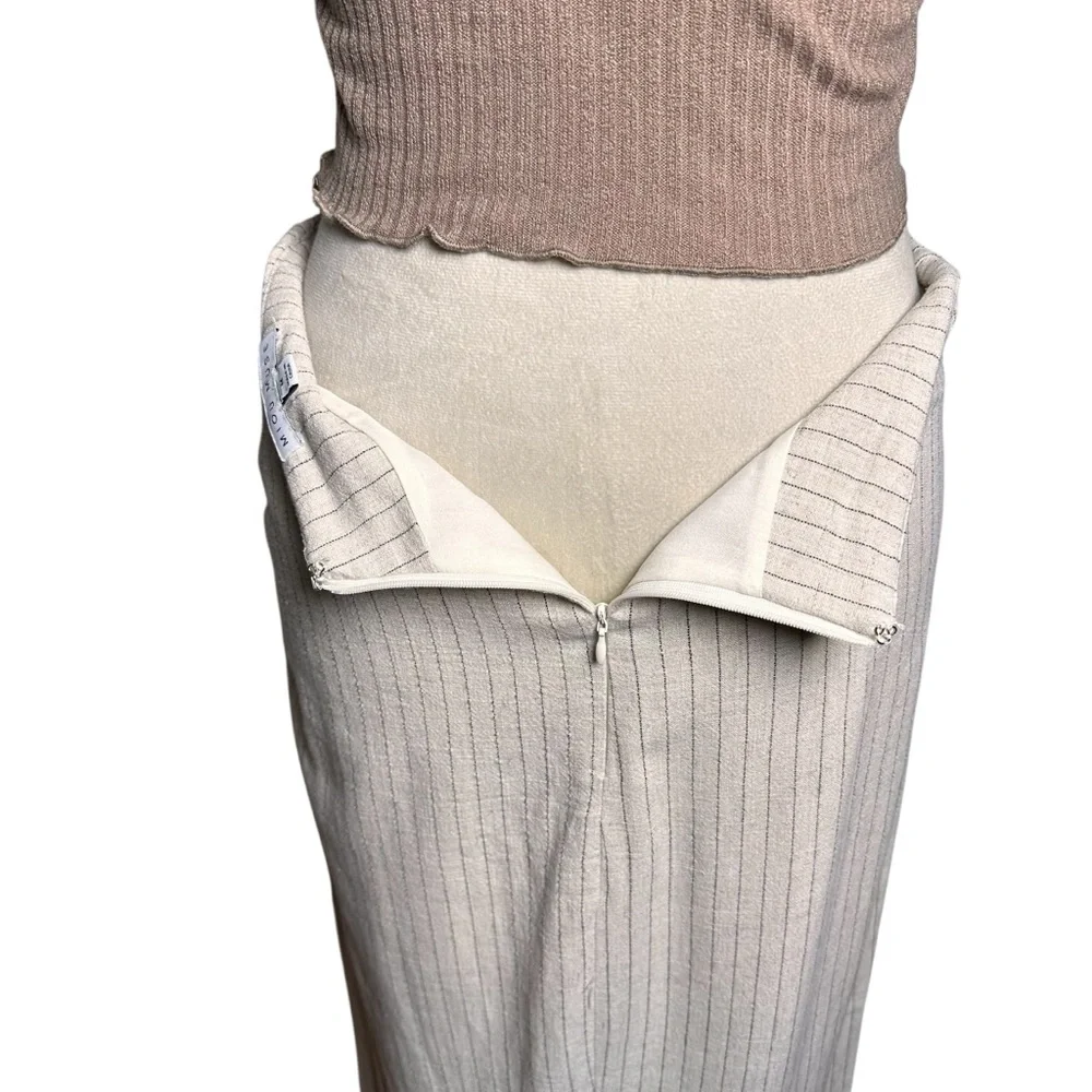 Miou Muse Linen Blend Ruched Midi Skirt M Striped‎ Minimalist Neutral Old Money